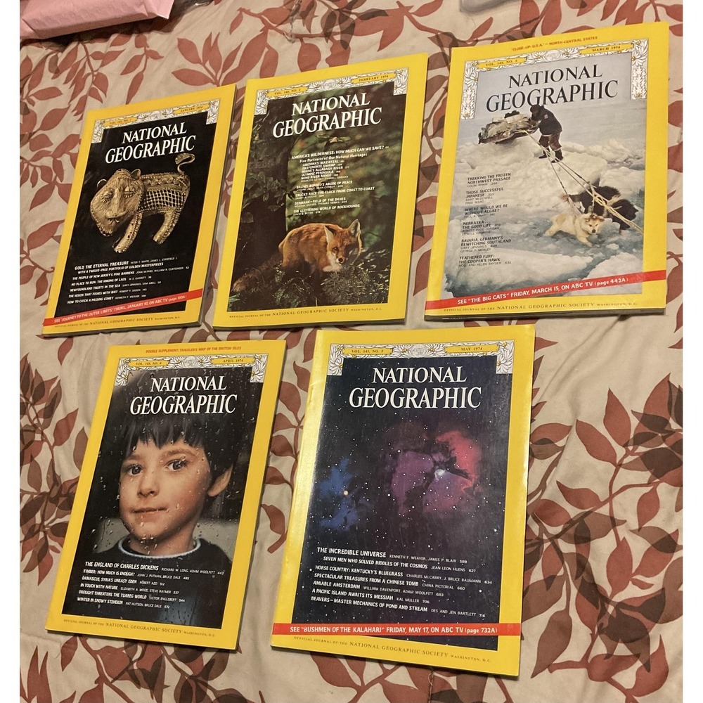 Vintage 1974 National Geographic Magazine Lot Jan Feb Mar Apr May Vol 145 Issues